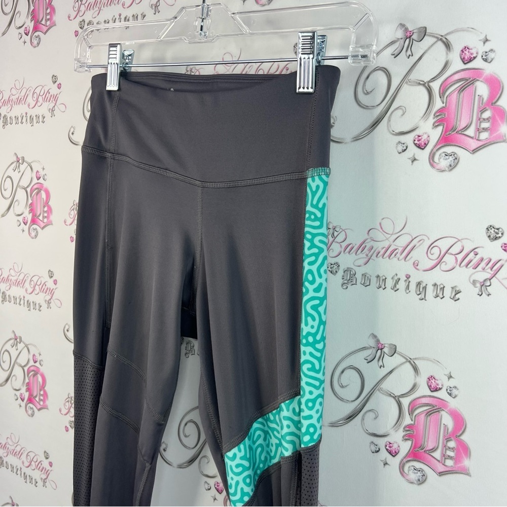 Reebok tights leggings grey Charcoal and Aqua edwick pants stretchy Leggings - Picture 6 of 13